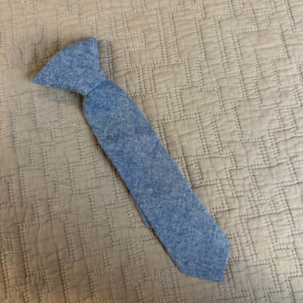 Toddler Boys Chambray Blue Neck Tie Clip On Tie Fancy Dressup Preppy Cute